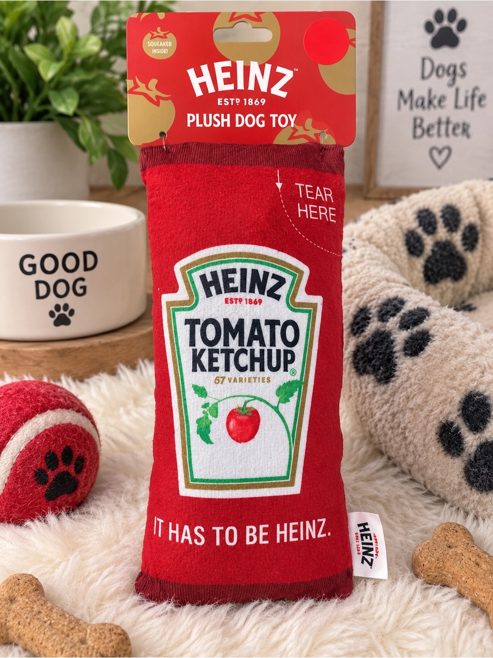 🌭 Heinz Tomato Ketchup Plush Dog Toy ❤️🐾